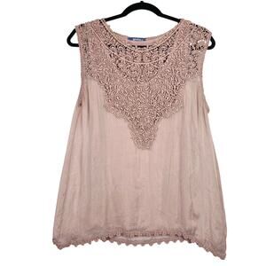Giulia Delicate Silk Sleeveless Crochet Lace Overlay Tank Top Beige M Italy